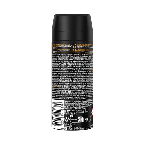 AXE Black vainilla Desodorante en spray para hombre antitranspirante hasta 72 horas 150 ml.