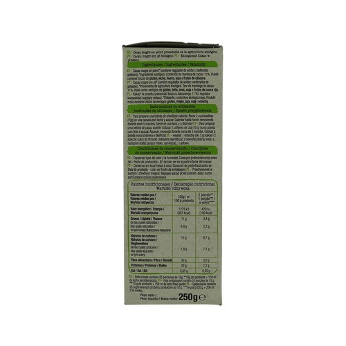 ALCAMPO ECOLÓGICO Cacao soluble 100 % cacao ALCAMPO ECOLÓGICO 250 g.