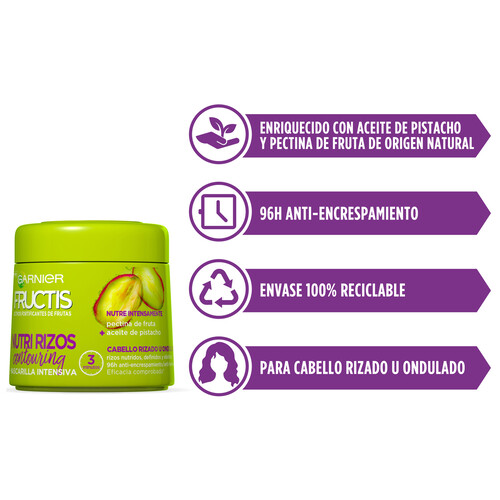 FRUCTIS Mascarilla capliar fortificante para cabello rizado u ondulado FRUCTIS Hidra rizo de Garnier 300 ml.
