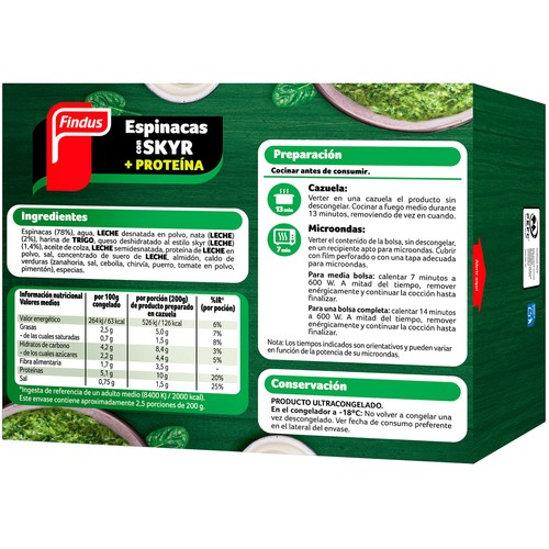FINDUS Espinacas con skyr y con alto contenido en proteínas 500 g.