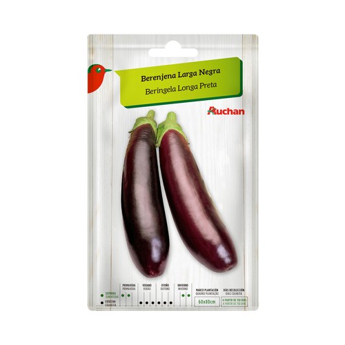Sobre de semillas para sembrar berenjenas de la variedad larga y negra PRODUCTO ALCAMPO.
