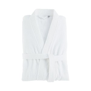 Imagen de Albornoz adulto talla S-M 100% algodón color blanco, 300g/m², PRODUCTO ECONÓMICO ALCAMPO.