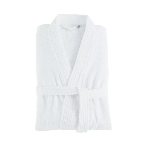 Albornoz adulto talla S-M 100% algodón color blanco, 300g/m², PRODUCTO ECONÓMICO ALCAMPO.