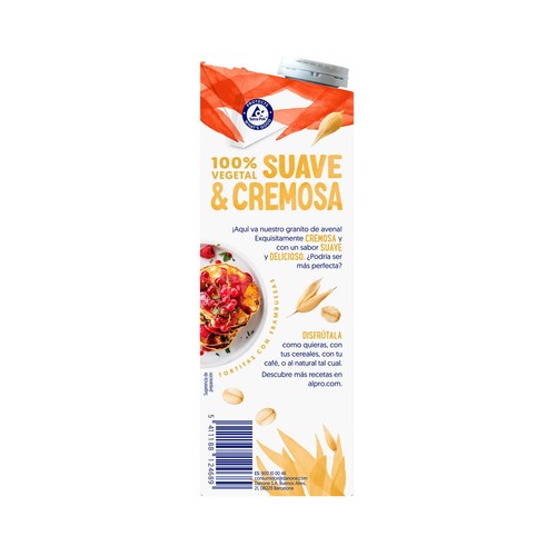 ALPRO Bebida de avena 100% vegetal, sin azúcar ni edulcorantes  1 l