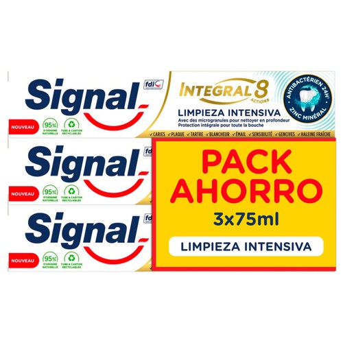 SIGNAL Integral 8 Pasta de dientes para un cuidado bucal integral y una limpieza intensa 3 x 75 ml.