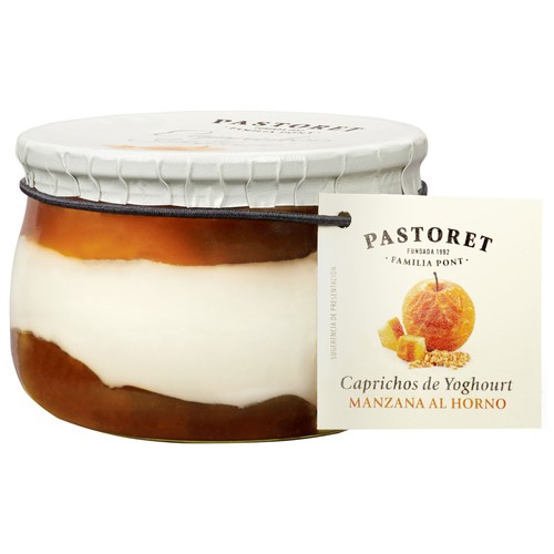 PASTORET Caprichos de yogur Yogur griego cremoso natural azucarado, con manzana al horno 150 g.