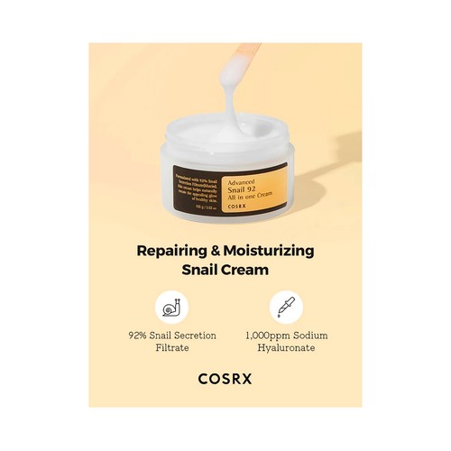 COSRX Crema hidratante y regeneradora con baba de caracol 100 g.