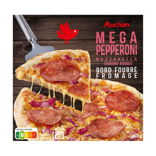 PRODUCTO ALCAMPO Pizza de mozarella, cebolla roja y pepperoni, con borde relleno de queso 450 g.