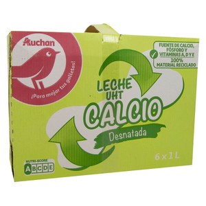 Imagen de AUCHAN Leche desnatada de vaca, enriquecida con calcio 6 x 1 l. Producto Alcampo