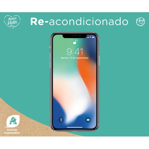 Apple iPHONE X silver (REACONDICIONADO), A11, 256GB, 2436 x 1125px, 12 Mpx, iOS 11.