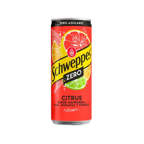 SCHWEPPES CITRUS ZERO  Refresco sabor mandarina, lima, naranja y pomelo lata 33 cl.