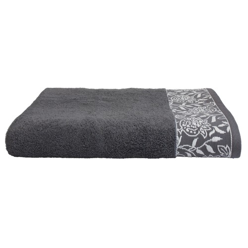 Toalla de baño de 450 gm, diseño cenefa jacquard, color gris, ALMEIDA.