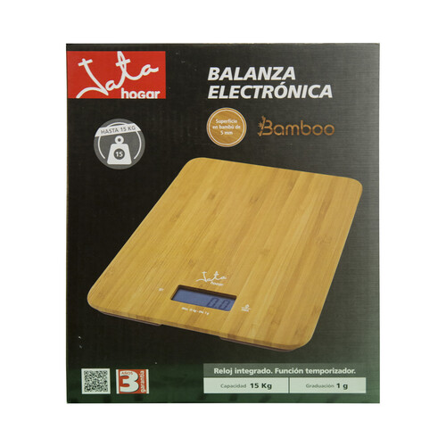 Báscula de cocina con 15kg de peso máximo, modelo Bamboo JATA.