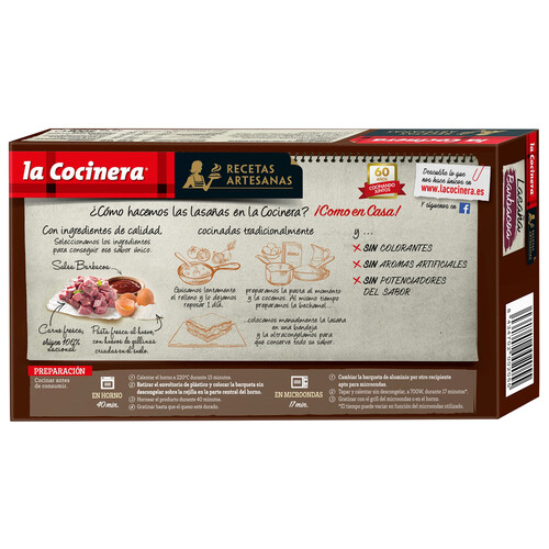 LA COCINERA Lasaña de pasta fresca a la barbacoa (con carne 100% nacional) LA COCINERA Recetas artesanas 500 g.