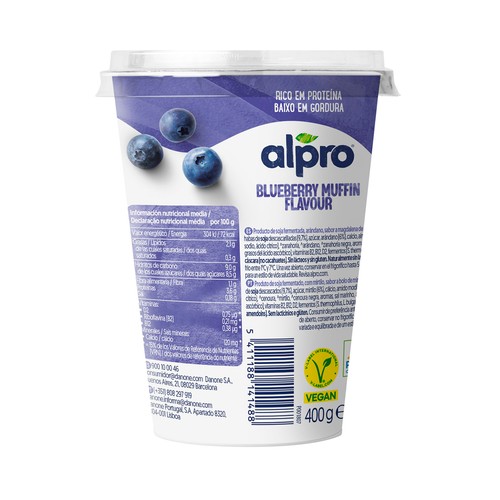 ALPRO Dessert style Especialidad de soja con arándanos y sabor a magdalena 400 g.