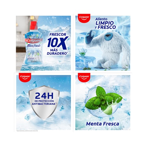 COLGATE Max fresh Enjuague bucal de uso diario, sin alcohol y sabor a menta fresca 500 ml.