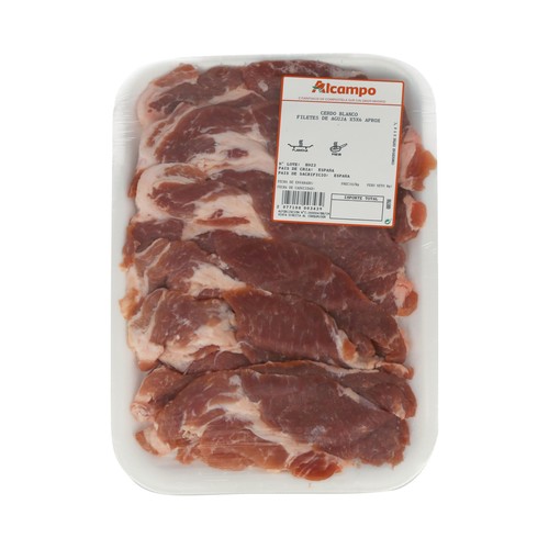 Filetes de aguja de cerdo sin hueso, bandeja.