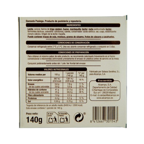 AUCHAN Quesada pasiega elaborada de forma tradicional en Cantabria 140 g. Producto Alcampo