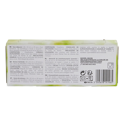 PRODUCTO ALCAMPO Bolsas para bocadillos con zip 18 x 32 cm PRODUCTO ALCAMPO 20 uds.