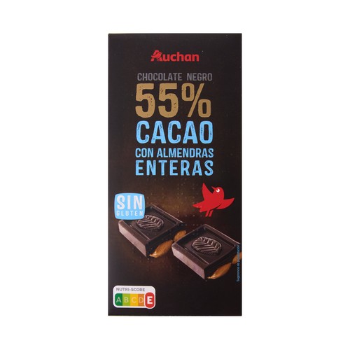 Tableta de chocolate negro con almendras enteras PRODUCTO ALCAMPO 200 g.