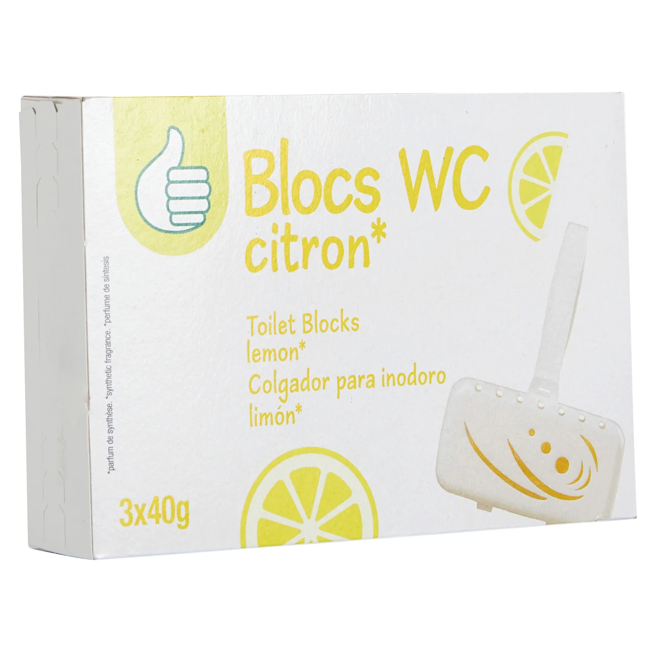PRODUCTO ECONÓMICO ALCAMPO Pastillas WC con aroma a limón PRODUCTO ECONÓMICO ALCAMPO 3 uds x 40 g.