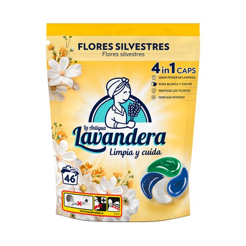 LA ANTIGUA LAVANDERA Detergente en cápsulas 4 en 1 con aroma a flores silvestres 46 uds.