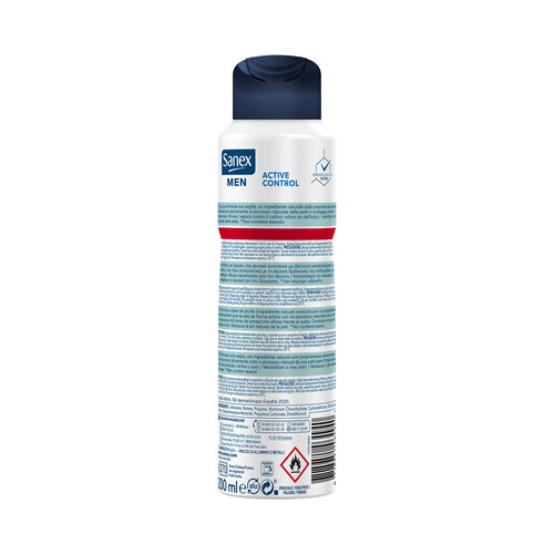 SANEX Desodorante en spray para hombre con protección anti transpirante hasta 48 horas SANEX Men active control 200 ml.