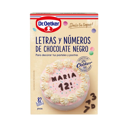 DR. OETKER Letras y números de chocolate negro (82 piezas) Dr. OETKER 60 gr,