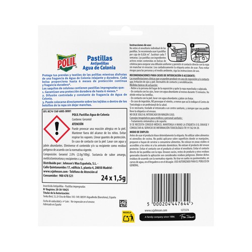 POLIL Pastillas antipolillas agua de colonia 24und