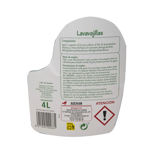 PRODUCTO ECONÓMICO ALCAMPO Detergente lavavajillas a mano PRODUCTO ECONÓMICO ALCAMPO 4 l.