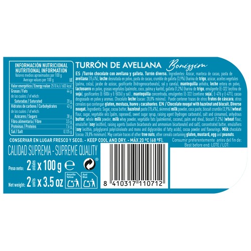1880 Turrón bombón de avellana