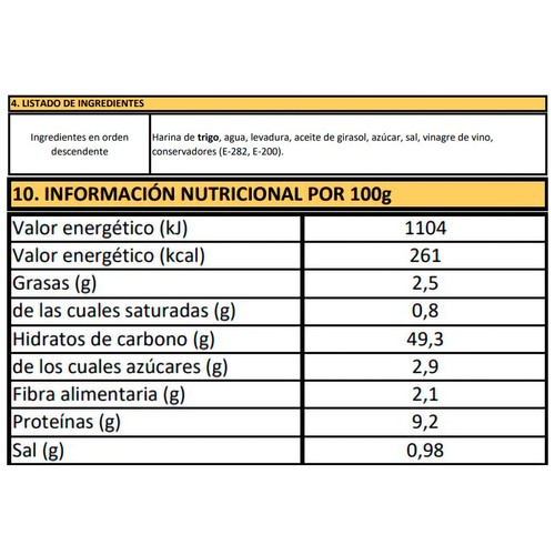 Hogaza de pan de molde 360 g.