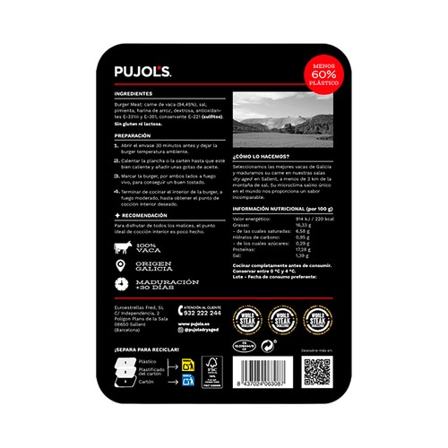 PUJOL´S Burger meat de vaca gallega madurada (+ 30 días) 200 g.
