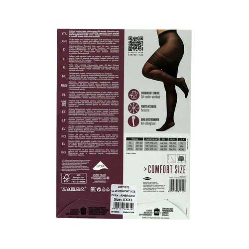Panty transparente mate cómodo con fibra de Lycra, 20den, POMPEA, color ambrato, talla 2XL.