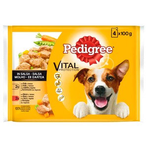 Comida para perro a base de pollo,buey y verduras 4 x 100 g.