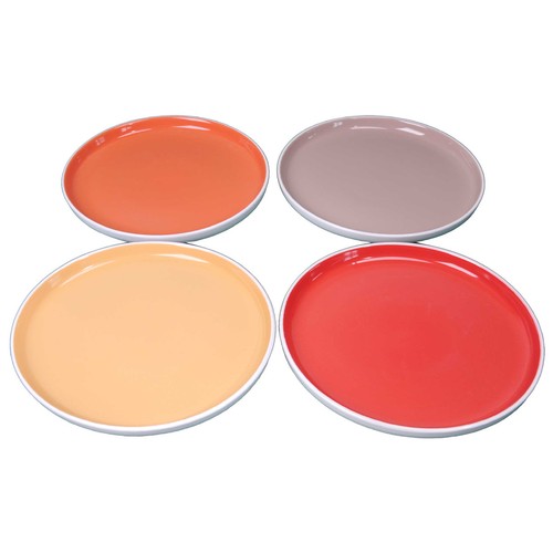 Set de 4 platos llanos de loza bicolor, ACTUEL