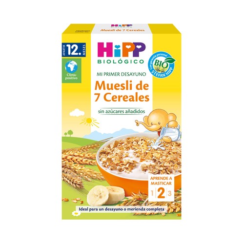 HIPP Biológico mi primer desayuno Muesli de 7 cereales ecológicos, sin azúcares añadidos a partir 12 meses 200 g.