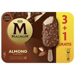 Imagen de MAGNUM Helado de vainilla recubierto de chocolate con leche y almendras 4 x 110 ml.