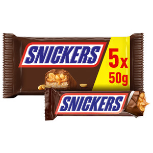 Imagen de SNICKERS Barritas de chocolate con leche rellenas de crema de cacahuete 5 uds. 50 g.