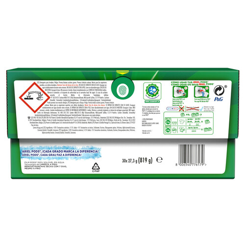 ARIEL Detergente en cápsulas 3 en 1 ARIEL 30 lavados 851 g.