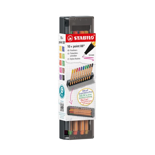 Estuche 10 roturalores para escribir 0,4mm Point 88 estuche Click. STABILO