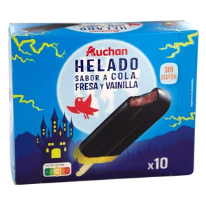 AUCHAN Polo helado con sabor a cola, fresa y vainilla 10 x 60 ml. Producto Alcampo