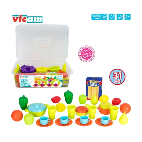 Caja con menaje, frutas y verduras 31 piezas, VICAM