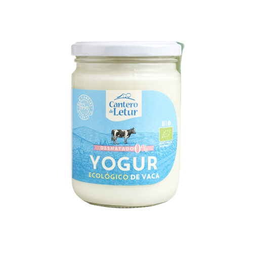 Yogur de vaca desnatado ecológico CANTERO DE LETUR 420 gr,