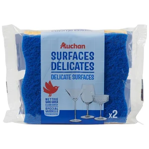 PRODUCTO ALCAMPO Estropajo de fibra azul, con esponja, especial superficies delicadas 2 uds.