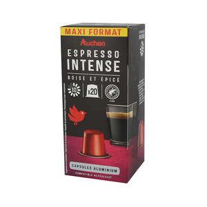 PRODUCTO ALCAMPO Café molido de tueste natural Espresso Intenso, intensidad 10 , en cápsulas PRODUCTO ALCAMPO 20 uds. 104 g.