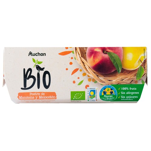 Compota de manzana y melocotón postre ecológico ALCAMPO PRODUCCIÓN CONTROLADA ECOLÓGICO pack 4 uds. x 100 g.