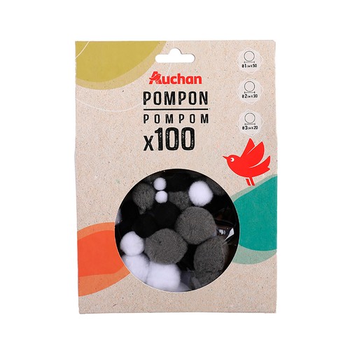 100 pompones para personalizar, colores surtidos clásicos, ALCAMPO.