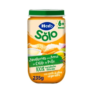HERO Solo Tarrito de zanahorias con arroz en caldo de pollo, a partir de 6 meses 235 g.