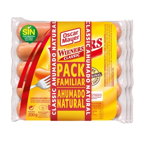 OSCAR MAYER Salchichas de cerdo y pollo, cocidas y con sabor ahumado pack 3x200 g. 